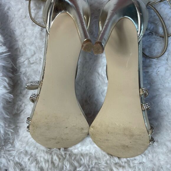 Steve Madden silver Rhinestones ankle straps heels back zipper size 10M - Picture 10 of 11